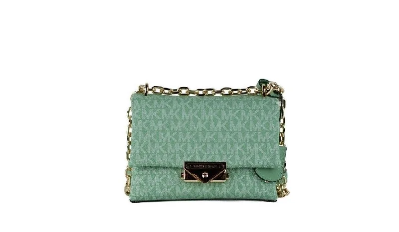 Star-Shaped Tote Bags for Whimsical-Michael Kors Cece Small Sea Green Signature PVC Convertible Flap Crossbody Bag