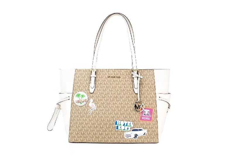 Smooth-Handle Tote Bags for Classic Look-Michael Kors Gilly Large Travel Miami Print Signature PVC Tote Handbag Purse