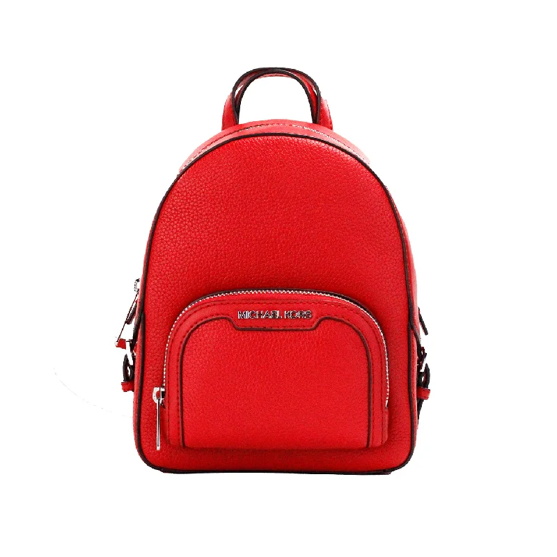 Backpack for Weekend Getaways-Michael Kors Jaycee Mini XS Bright Red Pebbled Leather Zip Pocket Backpack Bag