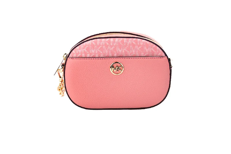 Shoulder Tote Bags for Hands-Free-Michael Kors Jet Set Glam Tea Rose Leather Oval Crossbody Handbag Purse