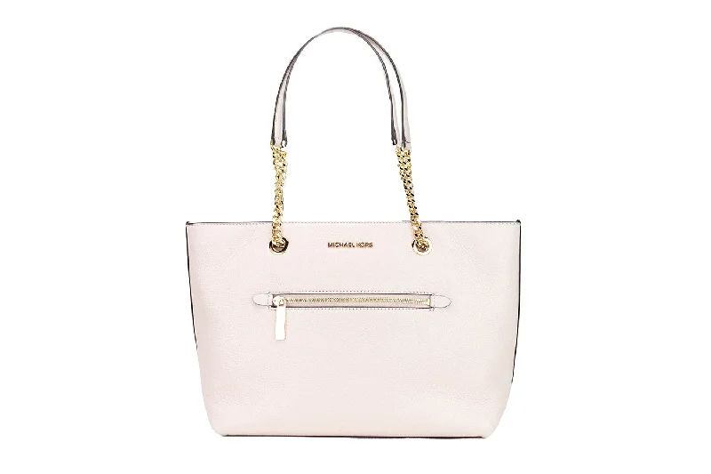 Wedding Tote Bags with Lace Detail-Michael Kors Jet Set Medium Powder Blush Leather Front Zip Chain Tote Bag Purse