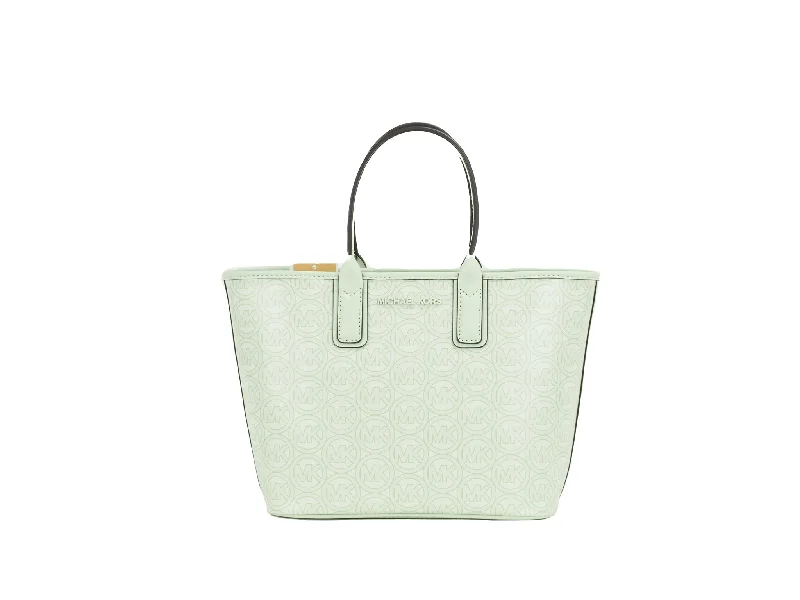 Hypoallergenic Tote Bags for Sensitive Skin-Michael Kors Jodie Small Jacquard Logo Recycled Polyester Tote Handbag Atom Green