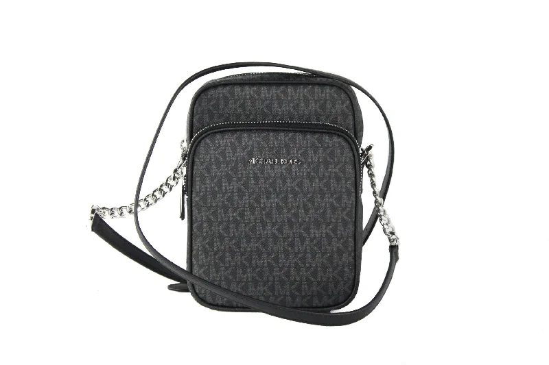 Compact Tote Bags for Essentials Only-Michael Kors Medium Signature Leather North South Chain Crossbody Handbag Black