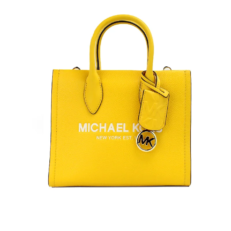 Matte-Finish Tote Bags for Subtle Look-Michael Kors Mirella Small Jasmine Yellow Leather Top Zip Shopper Tote Bag