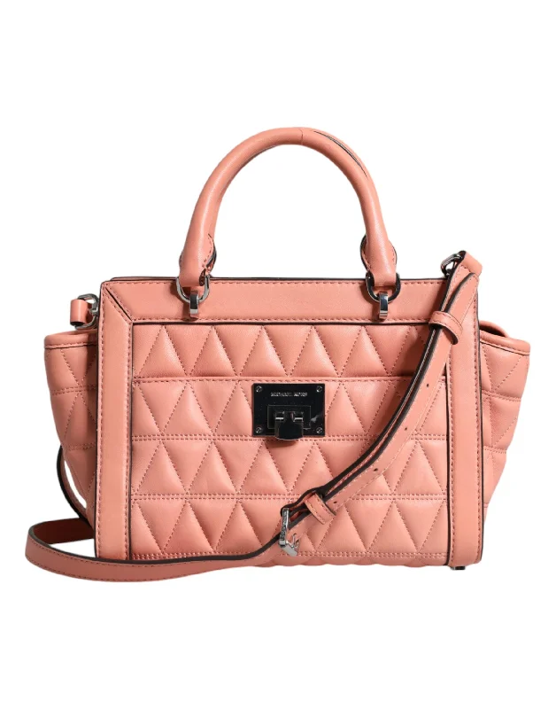 Tote Bags for Commuting-Michael Kors Peach Quilted Leather Logo Crossbody VIVIANNE Messenger Bag