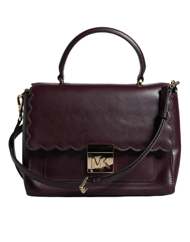 Waterproof Tote Bags for Rainy Trips-Michael Kors Purple Leather Logo Plaque Crossbody MINDY Satchel Bag