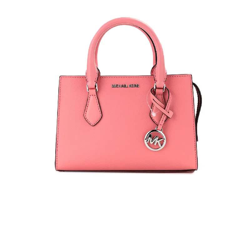 Handheld Tote Bags for Classic Look-Michael Kors Sheila Small Tea Rose Vegan Leather Center Zip Satchel Purse Bag