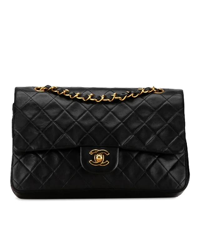 Statement shoulder bags with oversized logos and vibrant, eye-catching designs -Chanel Classic Double Flap Bag Black Lambskin Leather