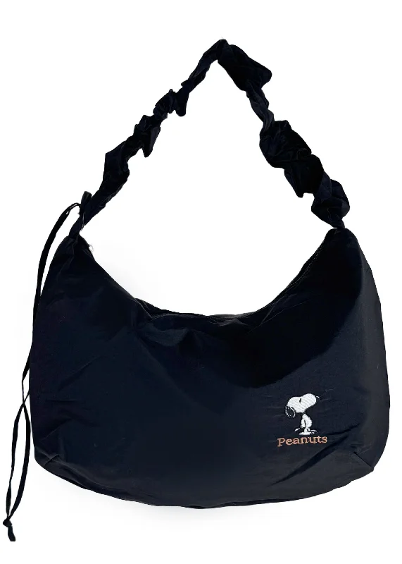 Wedding Tote Bags with Lace Detail-Peanuts Snoopy Medium Nylon Black Shoulder Bag