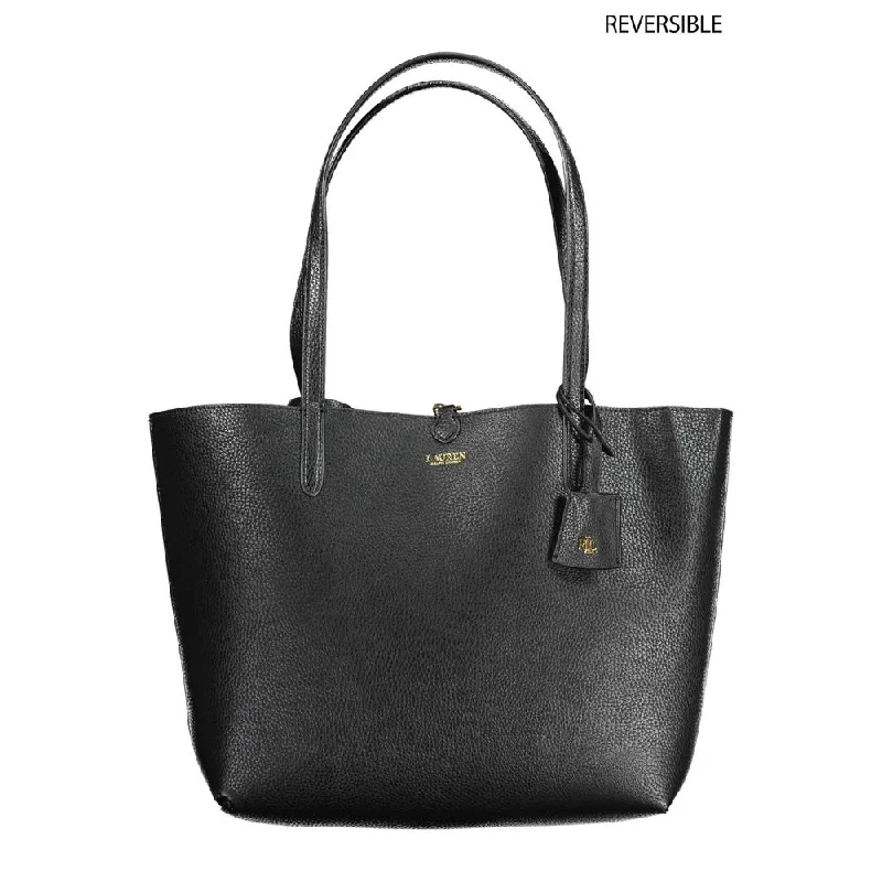 Short-Handle Tote Bags for Handheld Use-Ralph Lauren Black Leather Handbag