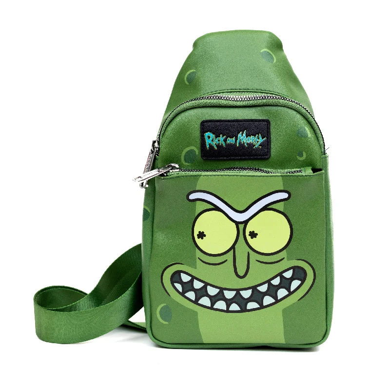 Rope-Handle Tote Bags for Rustic Look-Rick and Morty Bag, Sling, Rick and Morty Pickle Rick Expression Greens, Bounding, Vegan Leather