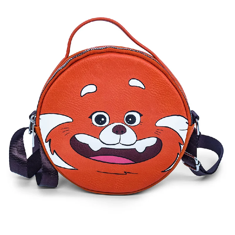 Short-Handle Tote Bags for Handheld Use-Round Crossbody Bag - Turning Red Red Panda Mei Smiling Face Close-Up