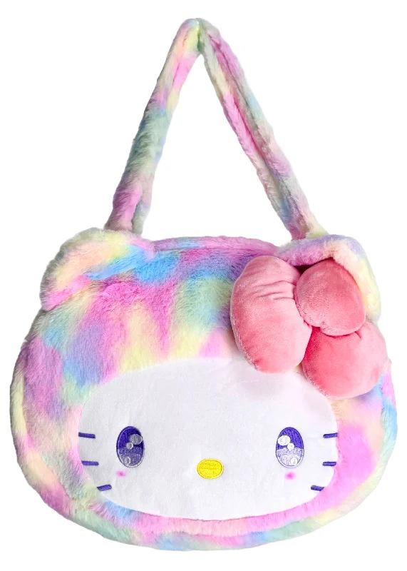 Neutral-Handle Tote Bags for Versatile Use-Sanrio Hello Kitty Pastel Rainbow Anime Eyes Plush Tote