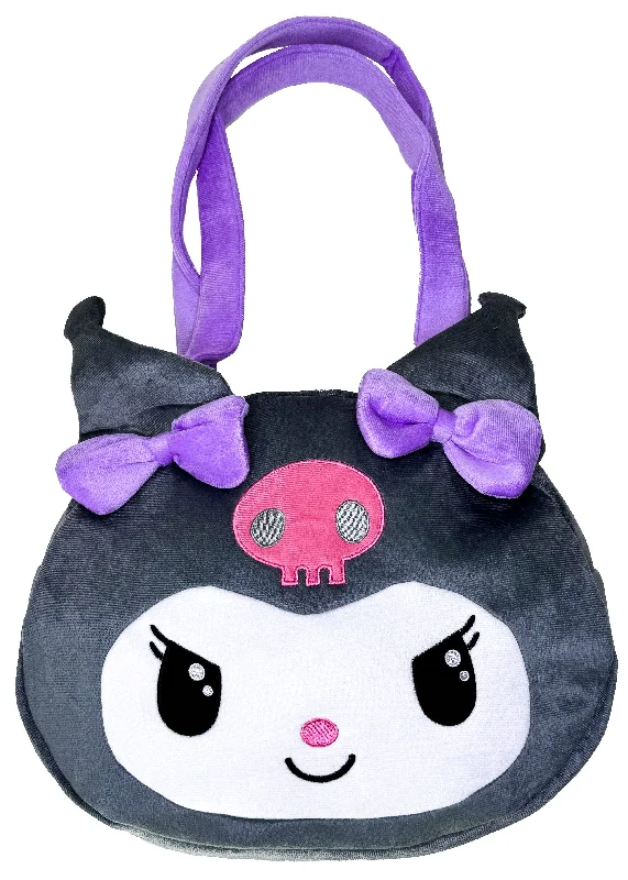 Minimalist Tote Bags for Elegant Look-Sanrio Kuromi Big Face Plush Tote