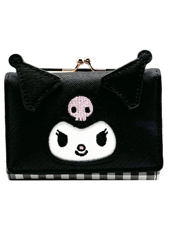 Zip-Top Tote Bags for Secure Storage-Sanrio Kuromi Face Flap Wallet