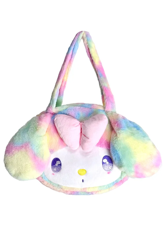 Quilted Tote Bags for Padded Look-Sanrio My Melody Pastel Rainbow Anime Eyes Plush Tote