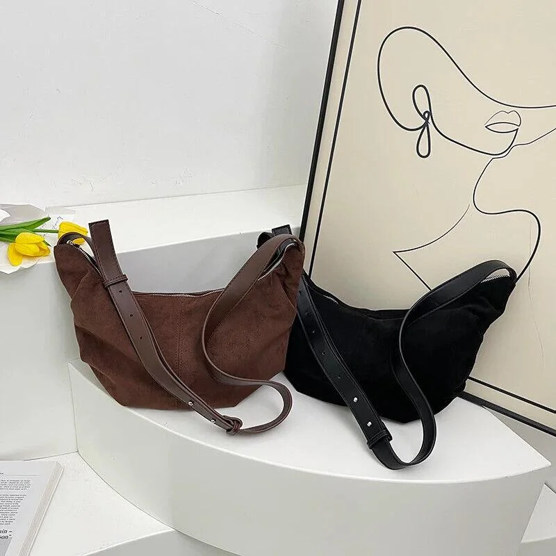 Soft leather shoulder bags with unique stitching patterns for added texture -Shoulder Bags Nubuck Suede Leather Women's Large Soft Hobo Handbags