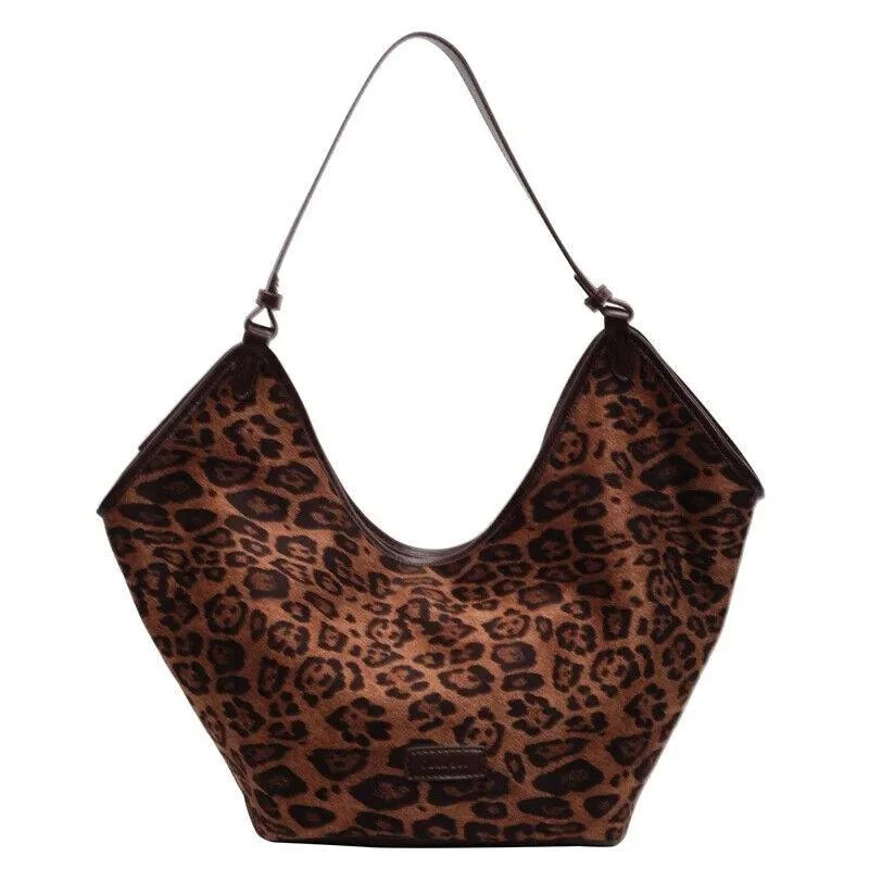 Functional shoulder bags with multi-pocket designs for optimal organization -Shoulder Bags Nubuck Velvet Leopard Leather Women's Extra Large Handbags