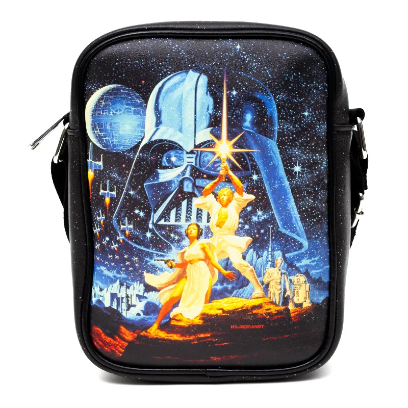 Open-Top Backpack for Easy Access-Star Wars Vegan Leather Cross Body Backpack for Men and Women with Adjustable Strap, A New Hope Style A Movie Poster, Black