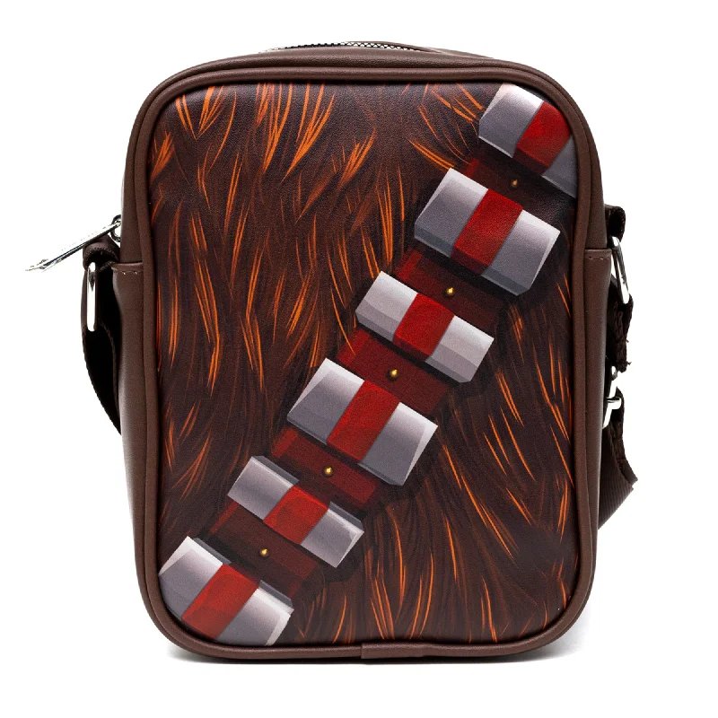 Structured Backpack for Organized-Star Wars Vegan Leather Cross Body Backpack for Men and Women with Adjustable Strap, Chewbacca Character Close Up, Brown