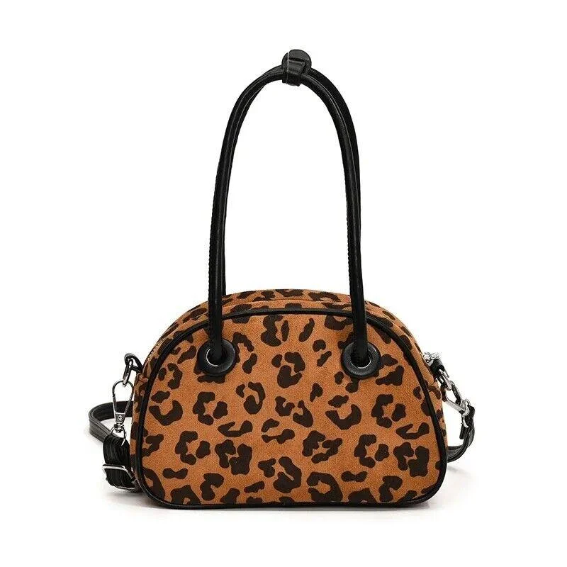 Shoulder bags with gold chains for a luxurious, high-end fashion touch -Suede Women Tote Handbags Small Zipper Soft Shoulder Bag Leopard Crossbody