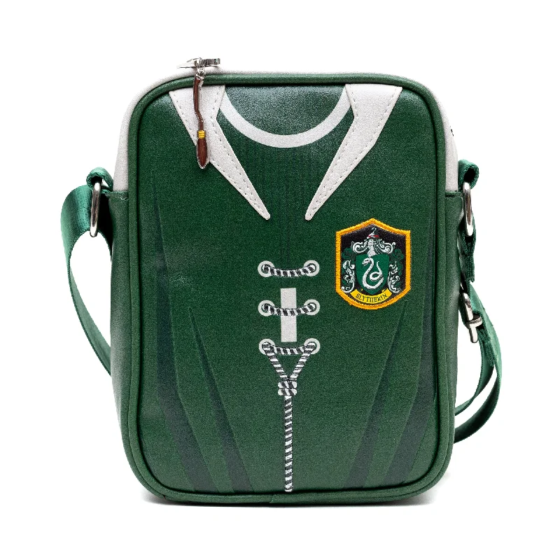 Textured-Handle Tote Bags for Interest-The Wizarding World of Harry Potter Vegan Leather Crossbody Bag with Adjustable Straps, Hogwarts Slytherin Quidditch Uniform Green