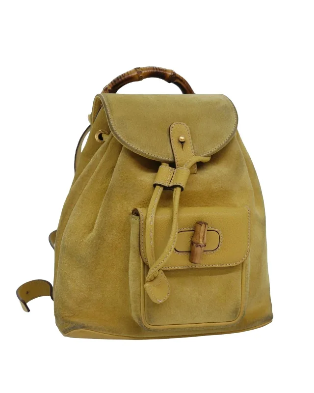 Backpack for Festival Goers-Bamboo Suede Leather Backpack with Flap Closure