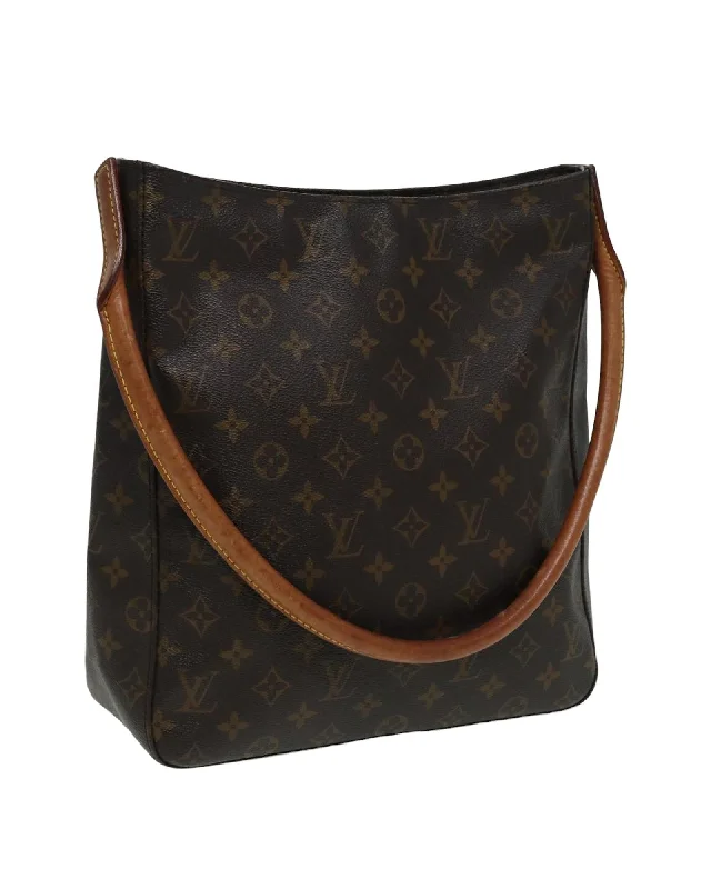 Large shoulder bags for women with roomy interior and multiple pockets -Monogram Canvas Shoulder Bag with Loop Handle