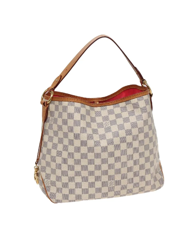 Luxury shoulder bags with embossed logos for high-end fashion lovers -Damier Azur Canvas Delightful PM Shoulder Bag with Dust Bag