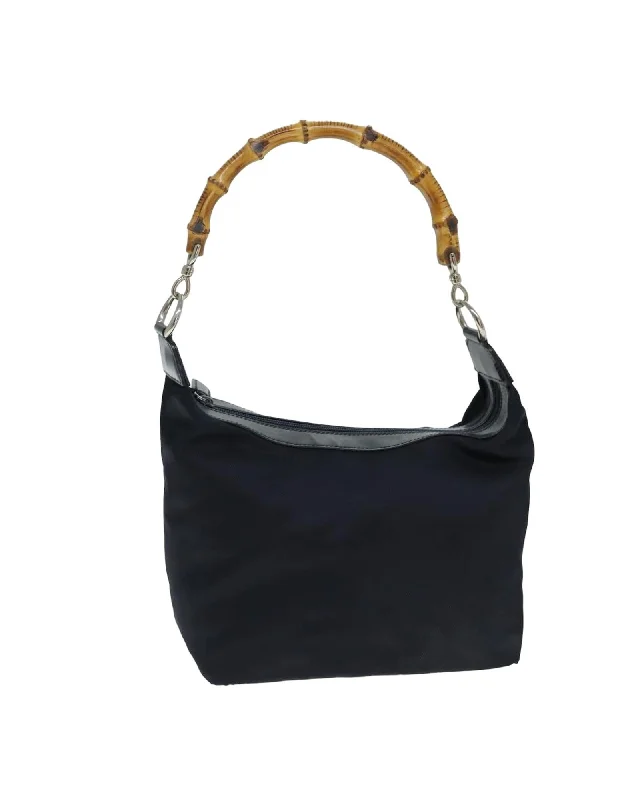 Minimalist shoulder bags with simple designs for understated elegance and charm -Bamboo Handle Nylon Shoulder Bag