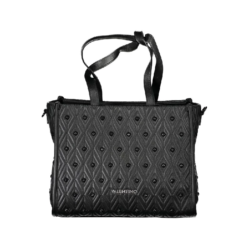 Recycled-Material Tote Bags for Eco-Friendly-Valentino Bags Black Polyester Handbag