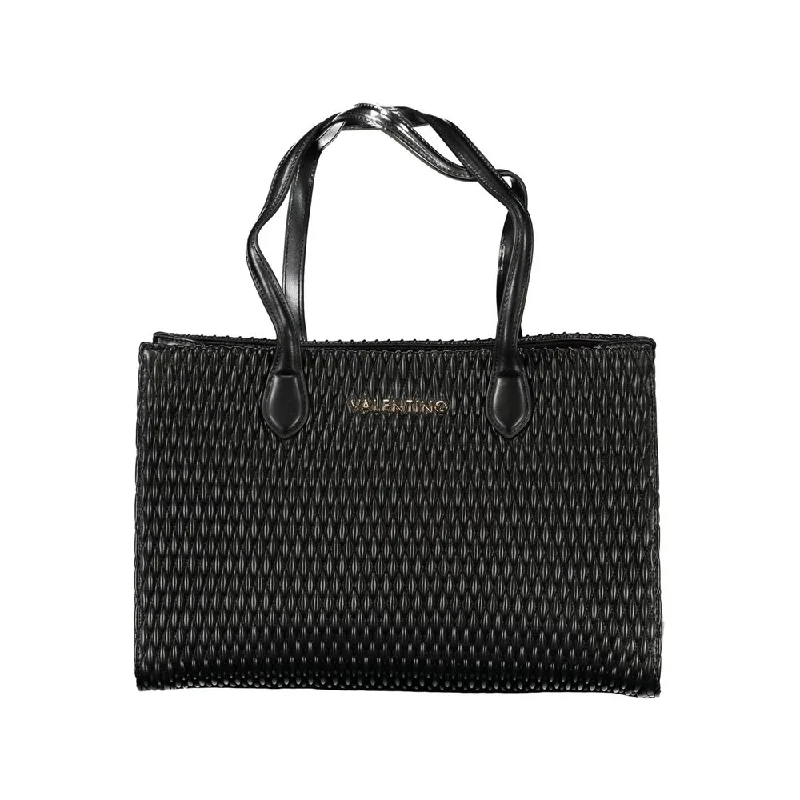 Striped Tote Bags for Trendy Look-Valentino Bags Black Polyethylene Handbag