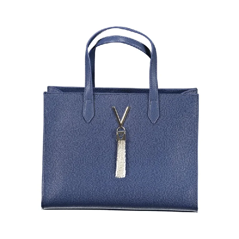 Gold-Handle Tote Bags for Opulent Look-Valentino Bags Blue Polyethylene Handbag