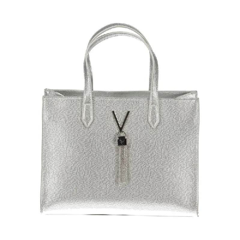 Waterproof Tote Bags for Beach Trips-Valentino Bags Silver Polyethylene Handbag