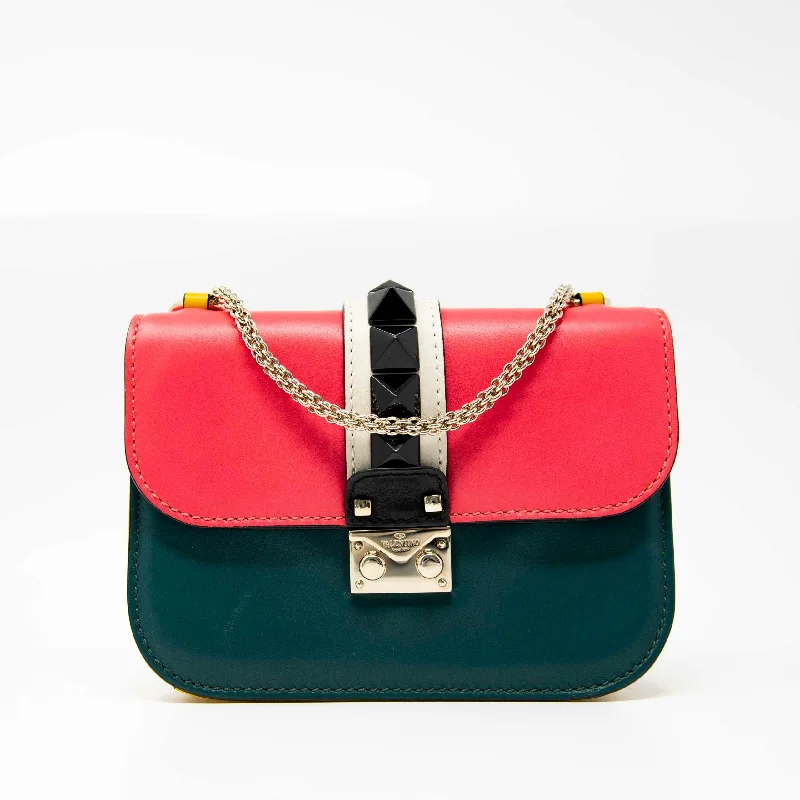 Foldable Tote Bags for Space-Saving-Valentino Tri-Colour Small Glam Lock Bag