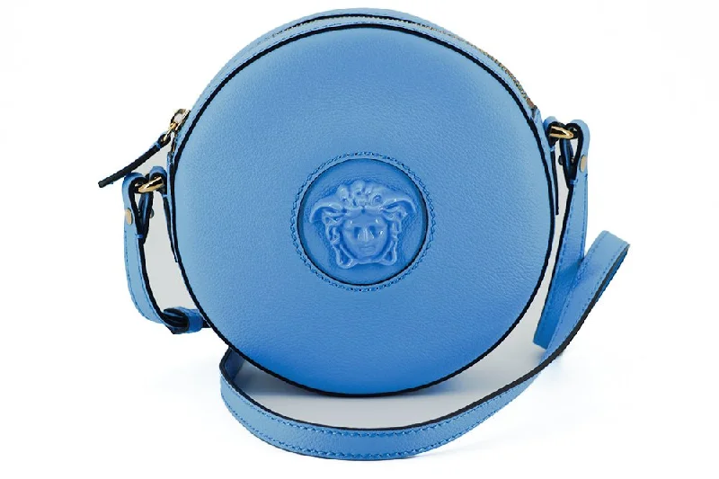 Woven Tote Bags for Intricate Design-Versace Chic Blue Leather Round Shoulder Bag