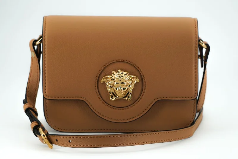 Expandable Tote Bags for Extra Capacity-Versace Elegant Calf Leather Shoulder Bag in Brown