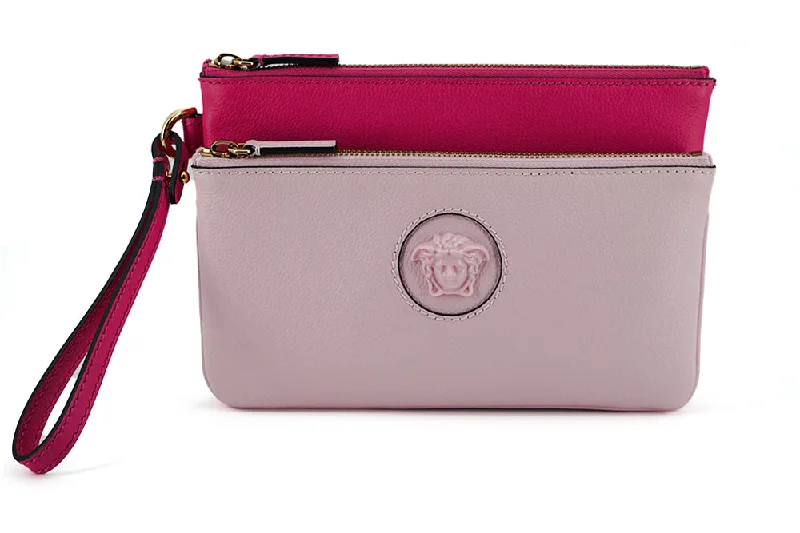 Exotic-Skin Tote Bags for Luxury Appeal-Versace Elegant Pink Leather Pouch Clutch