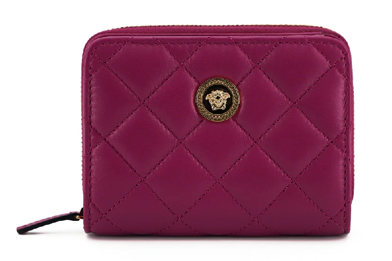 Knitted Tote Bags for Cozy Feel-Versace Elegant Purple Quilted Leather Wallet