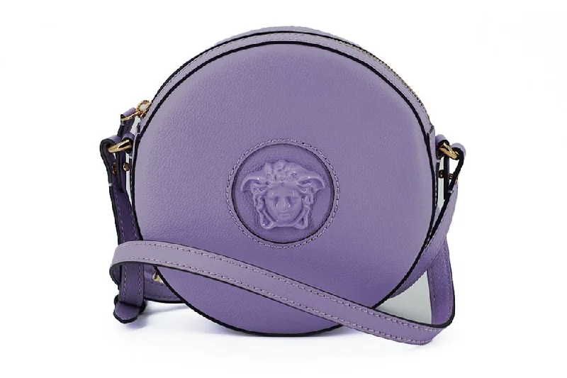 Studded Tote Bags for Edgy Style-Versace Elegant Purple Round Shoulder Bag