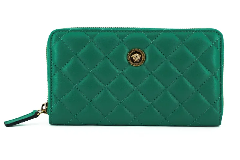 Suede-Handle Tote Bags for Soft Touch-Versace Elegant Quilted Leather Zip Wallet