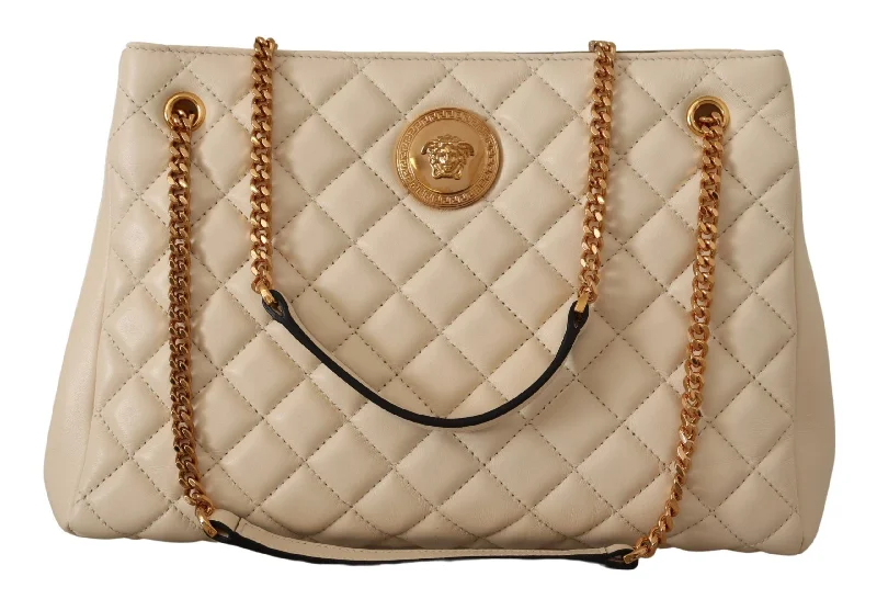 Drawstring Tote Bags for Quick Open-Versace Elegant Quilted Nappa Leather Tote