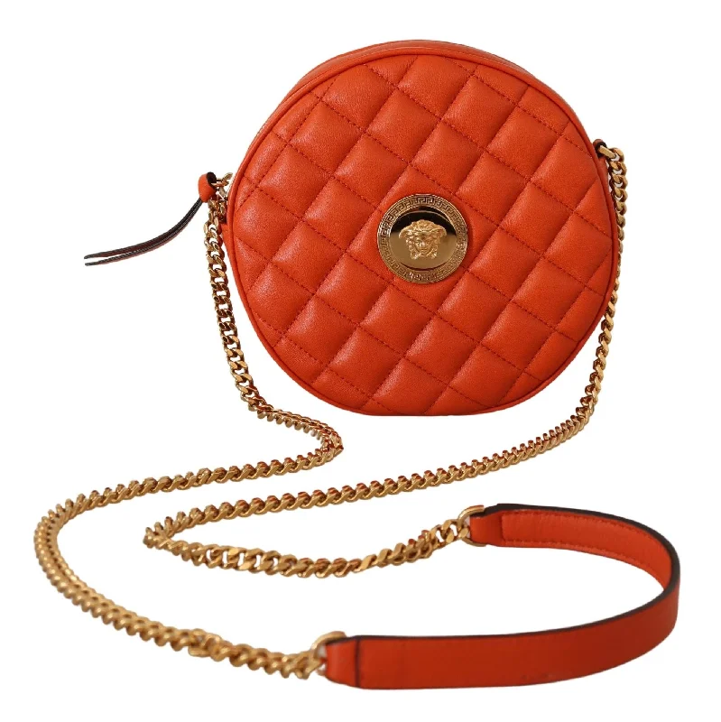 Compact Tote Bags for Essentials Only-Versace Elegant Round Nappa Leather Crossbody Bag