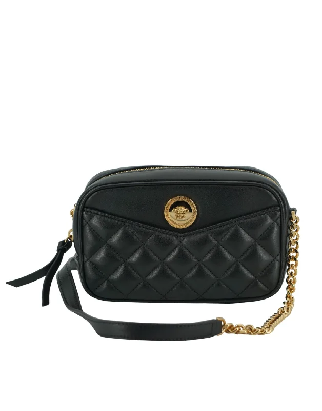 Canvas Tote Bags for School Days-Versace Elegant Small Black Leather Crossbody Bag