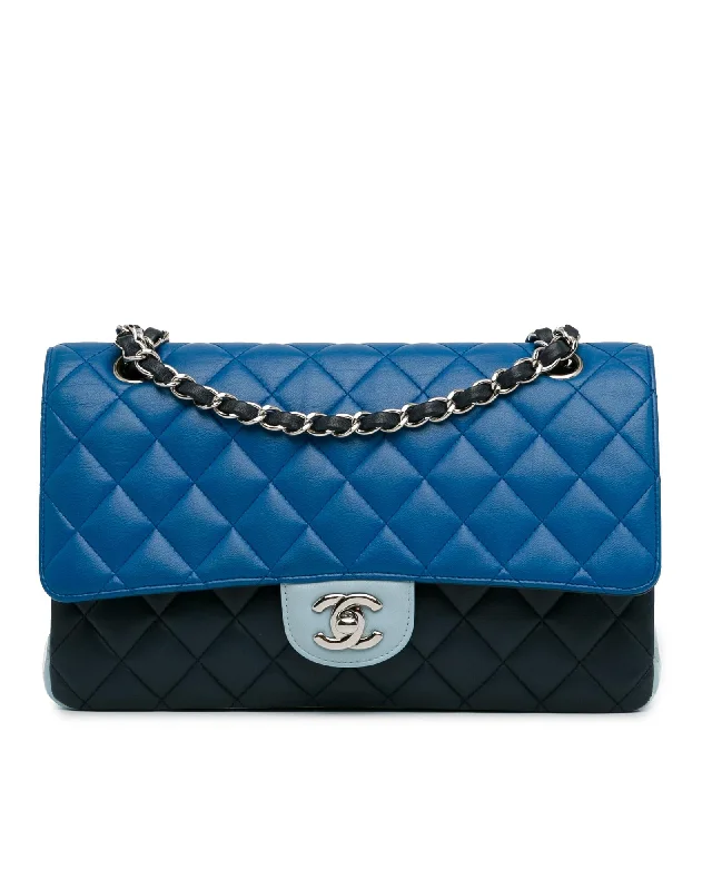 Functional shoulder bags with multi-pocket designs for optimal organization -Chanel Classic Double Flap Lambskin Leather Shoulder Bag Blue