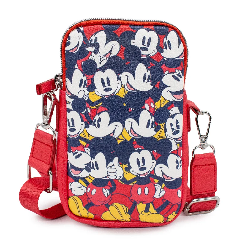 Gold-Handle Tote Bags for Opulent Look-Wallet Phone Bag Holder - Mickey Mouse Poses Stacked Red