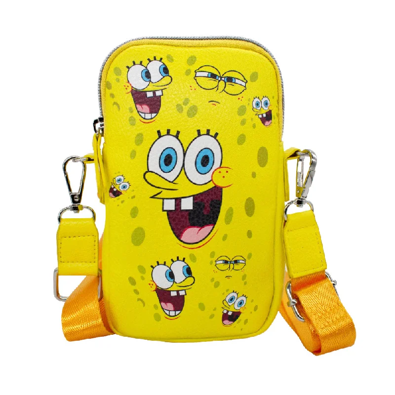 Vegan Tote Bags for Cruelty-Free Option-Wallet Phone Bag Holder - SpongeBob SquarePants Expressions Scattered Yellow