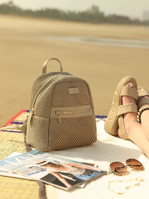 Sustainable Backpack for Green Choice-Women Beige Textured Mini Backpack With Quilted Detailing