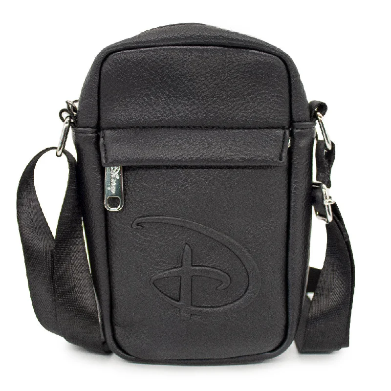 Tote Bags for Freelancers-Women's Crossbody Wallet - Disney Signature D Logo Centered Embossed Black