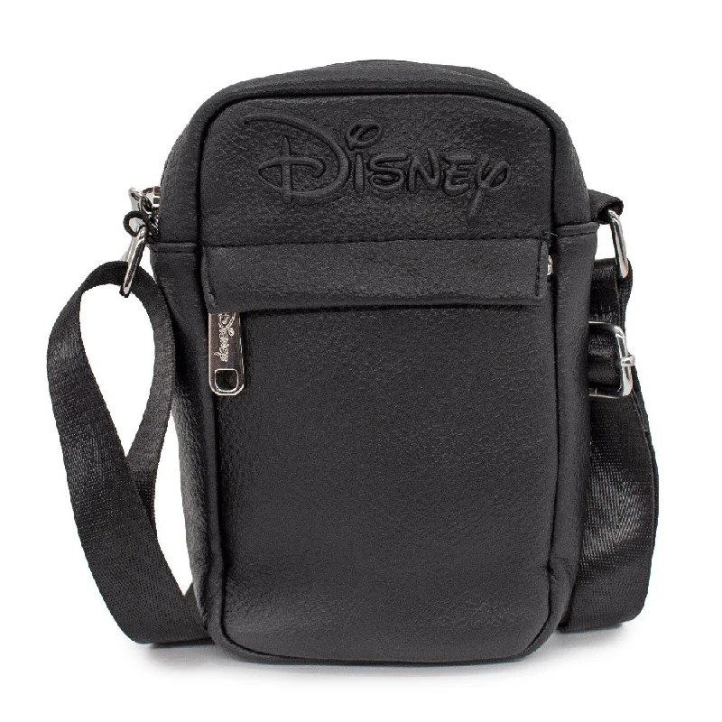 Floral Tote Bags for Feminine Touch-Women's Crossbody Wallet - DISNEY Signature Text Logo Embossed Black